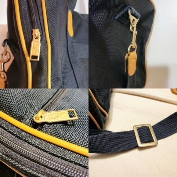 London Fog Vintage Large Weekender Duffle Bag Navy and Tan - Picture 10 of 13